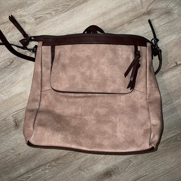 Convertible Back Pack & Shoulder Bag Purse - Brown/Tan - Picture 6 of 8